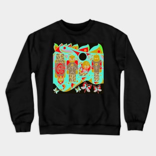 the brick scheme in totem ecopop tribal art with soccer and toys in green dark Crewneck Sweatshirt